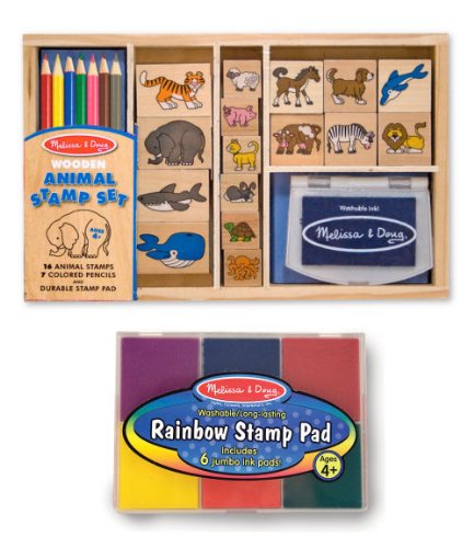 Animals Deluxe Stamp Set and Large Rainbow Stamp Pad by Melissa and Doug