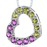 Sterling Silver with 1.75 carats total weight Round shape Amethyst and Peridot Open Heart Pendant Necklace
