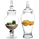 Set of 2 Large Decorative Clear Glass Apothecary Jars / Wedding Centerpieces / Candy Storage Canister - MyGift