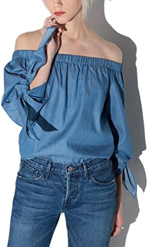 Women's Sexy Denim Blouses Off The Shoulder Long Sleeve Top