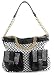 Black Leather Handbag - Woven Black and White Hobo - Rhinestones