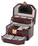 Tech Swiss Leather Jewelry Box With Travel Case Croc Grain Burgandy