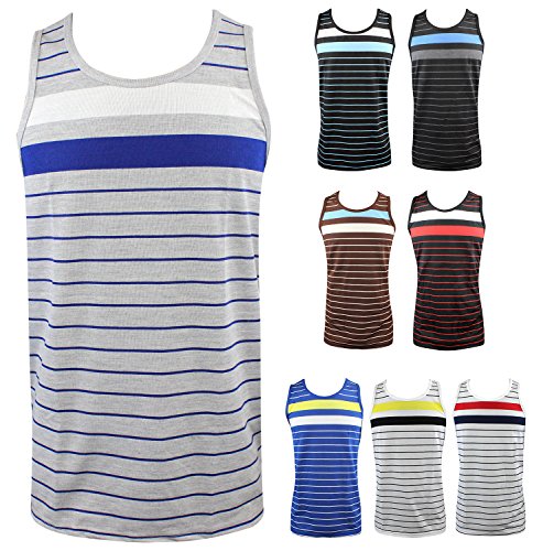 Enimay Men's Summer Hulk Stripe Beach Tank Slim Fit Muscle Shirt (Many Colors)