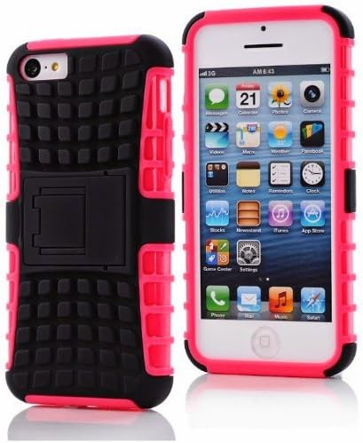 iPhone 5S Case, iPhone 5S Heavy Duty Rugged Dual Layer Hybrid Hard/Soft Armor kickstand Case--Rose/Black