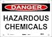 Master Lock S14900 10" Width x 7" Height Polypropylene, Black and Red on White Safety Sign, Header "Danger", Legend "Hazardous Chemicals"