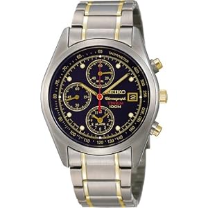 Seiko watch SNA557 Two Tone Titanium Alarm Chronograph Blue Dial Men's Watch