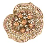 Lee Angel Gold and Pink Crystal Rose Brooch