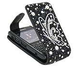 iTALKonline FunkGem FLIP Wallet BLACK SILVER BUTTERFLY Diamonte Crystals Su ....