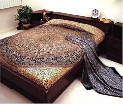 Bagroo Print Indian Bedspread, Twin Size