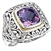 925 Silver & Amethyst Square Scroll Ring with 18k Gold Accents- Sizes 6-8