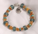 Amber, Turquoise and Recycled Glass Bracelet