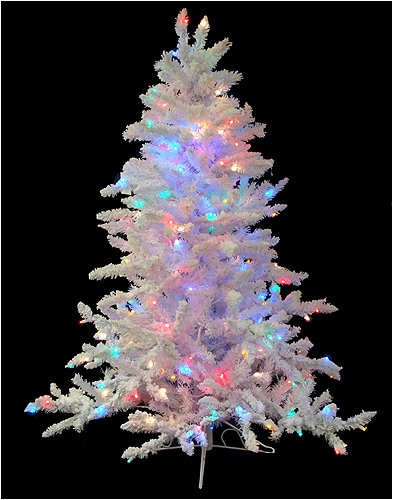 4.5' Pre-Lit Flocked White Spruce Artificial Christmas Tree - Multi LED Lights