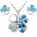 Clover Pendant Necklace and Stud Earrings Set with Swarovski Crystal Aquamarine White Gold Plating