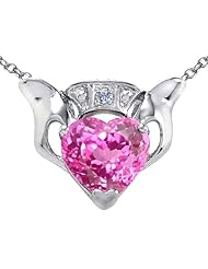 Celtic Love by Kelly (tm) Claddagh Love Pendant With 8mm Heart Created Pink Sapphire and Genuine Diamond in 14 kt White Gold