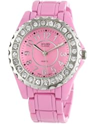 Golden Classic Womens 2284-lightpink "Times Up" Light Pink Dial Rhinestone Encrusted Bezel Watch