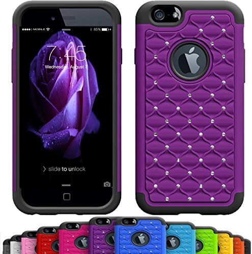 GIRLY iPhone 6s / 6 Plus (5.5 Inch) Crystal Studded Defender Cases by VALLT, Hybrid Dual Layer Rhinestone Bling Protective Case Cover for Apple I Phone - Lifetime Guarantee (Plum Purple)