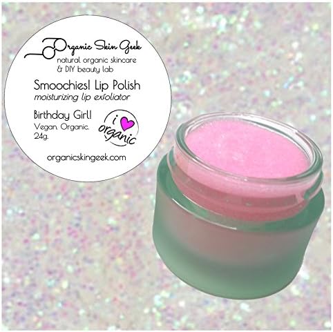Smoochies! Lip Polish ~ Vegan Organic Moisturizing Lip Exfoliator ~ Birthday Girl (Pink Sparkly Birthday Cake Flavor w Special Sparkly Giftwrap!) 24g