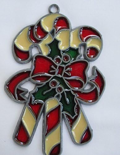 Resin Stained Glass Candy Canes with Red Ribbon Suncatcher Ornament