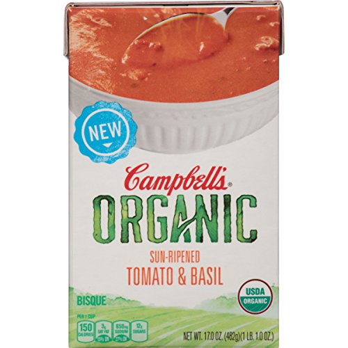 Campbell's Organic Soup, Sun-Ripened Tomato & Basil, 17 Ounce (Pack of 8)