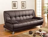 Brown Vinyl Button Tufted Sofa Bed with Removable Arm Rests