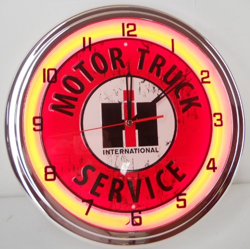 International Harvester Farmall Truck 15" Neon Wall Clock Garage Sign Red