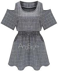 Plaid Print Off the Shoulder Linen  Dress