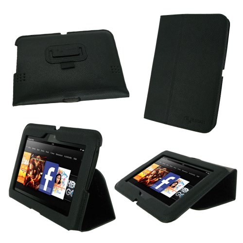 rooCASE Ultra-Slim (Black) Vegan Leather Folio Case for Amazon Kindle Fire HD 7 Inch Tablet - Slim Profile 17mm - (Support Auto Sleep and Wake)