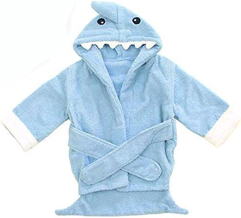 Baby Shark Bathrobe | Prime Grade Soft and Absorbent Cotton Terry Baby Bathrobe with Super Cute Shark Hooded, Perfect Size for Baby 0 to 2 Years Old, Light Blue