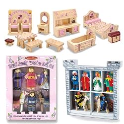 Melissa & Doug Deluxe Wooden Princess Castle Accessory Set: Prince Castle Furniture, Royal Family Wooden Doll Set, and Castle Wooden Figure Set