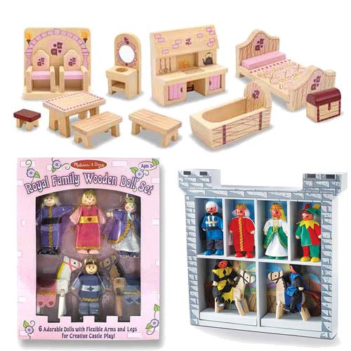 Melissa & Doug Deluxe Wooden Princess Castle Accessory Set: Prince Castle Furniture, Royal Family Wooden Doll Set, and Castle Wooden Figure Set