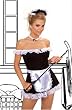 French Maid Costume Includes Off The Shoulder Dress, Apron, Neck Piece And Head Piece. Sizes Small/Medium, Medium/Large, 1X/2X or 3X/4X in Black/White.