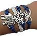 TOOPOOT Cute Handmade Charms Tree Elephant Knit Leather Rope Chain Bracelet Gift Free, Blue
