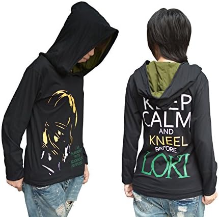 Loki Highlight 3 Colors with Quote I Am Burdened and Keep Calm and Kneel to Loki Black T-shirt Hoodie Long Sleeves (large)
