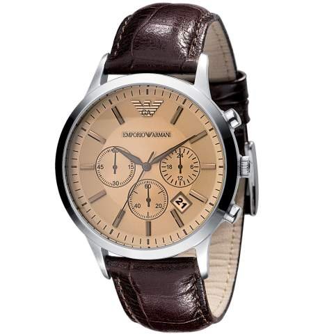 Emporio Armani AR2433 Herrenuhr Lederband Edelstahl 50m Analog Datum Chronograph