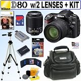 Nikon D80 10.2MP Digital SLR Camera with 18-55mm f/3.5-5.6G AF-S DX VR Nikkor Zoom Lens and 55-200mm f/4-5.6G ED IF AF-S DX VR Zoom Nikkor Lens + 8GB Deluxe Accessory Kit