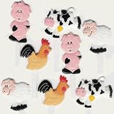 Farm Animals Cakes Cupcakes -(a-29)8 Re-Usable Cake Pics & Party Favors