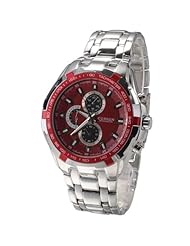 Pixnor® CURREN Stylish Stainless Steel Band Analog Quartz Women Men Dress Wrist Watch (Silvery + Red)