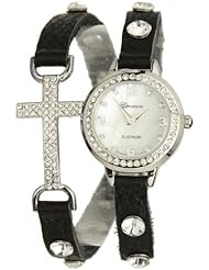 GENEVA PLATINUM Arm Candy Wrap Around Cross Rhinestone Silver Tone Encrusted Watch (Black), BLK