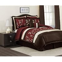 Lush Decor Cocoa Flower 8-Piece Comforter Set, Queen, Red