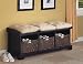 Black Entryway Bench with Storage Baskets & Cushions