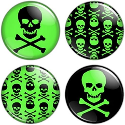 Button Bistro Men's Skull & Crossbones 1.25 inch (32 mm) Pinback Button Set Badges Pins Green