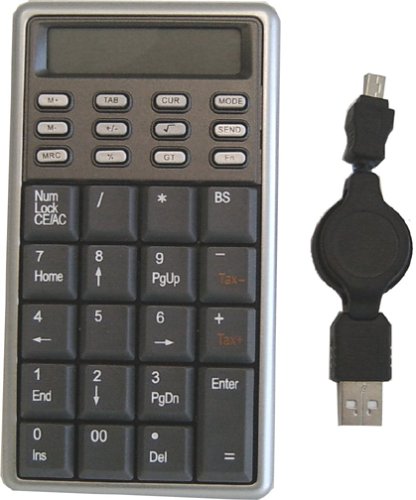 Adesso 19 Key Slim Mobile USB Keypad Standalone Caluculator Combo with Retractable Cable
