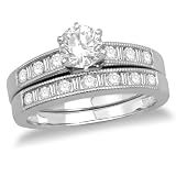 14k White Gold Round Diamond Engagement Ring w/ Channel-Set Round and Baguette Diamonds and Matching Band (1/2 ct center, 1.01 cttw, G-H Color, SI2-I1 Clarity)