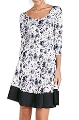 Floral Print Summer Fit-and-Flare 3/4 Sleeves  Dress