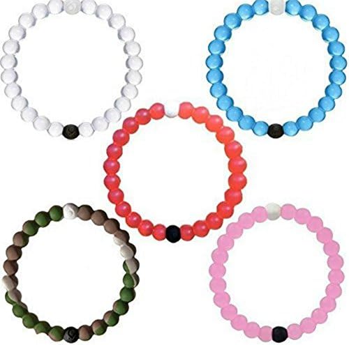 5 Pack Lokahi Classic Beaded Silicone Bracelet Prime (Blue, Pink, Red, Clear, Camo) (Small 6")
