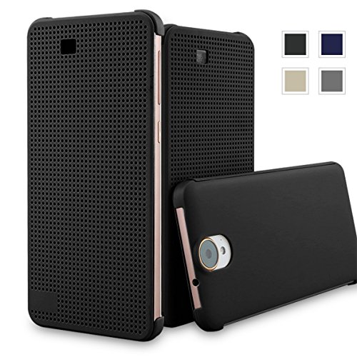 HTC E9+ Dot View Case Smart Displaying Flip Protective Cover AaBbDd Professional Cell Phone Holster (Black E9+)