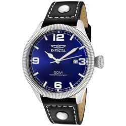 Invicta Men's 1459 Vintage Collection Riveted Leather Strap Blue Dial Watch