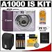 Canon PowerShot A1000 IS Compact Digital Camera (Purple) + Canon PSC-85 Case + Batteries + Accessory Kit