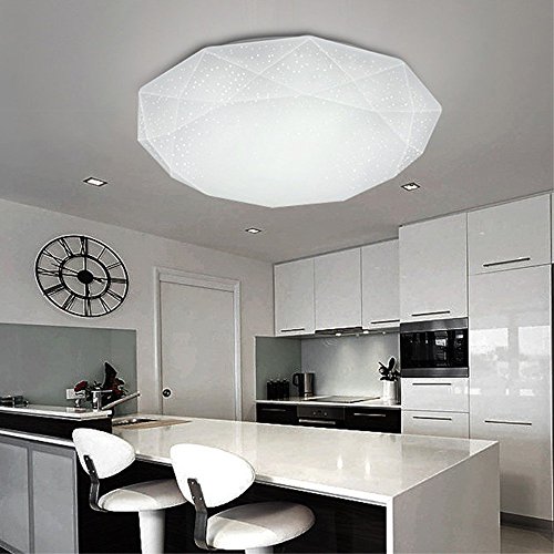 VIPMOON 24W Super Bright LED Flush Mount Ceiling Light – White, 16-Inch Diamond Design Style LED Ceiling Light for Home Living/Dining Room Kitchen Hotels Office Clubhouse Lighting