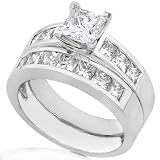 One of a Kind 2 1/2ctw Princess Diamond Wedding Ring Set (HI/SI-SI2) in 18kt White Gold